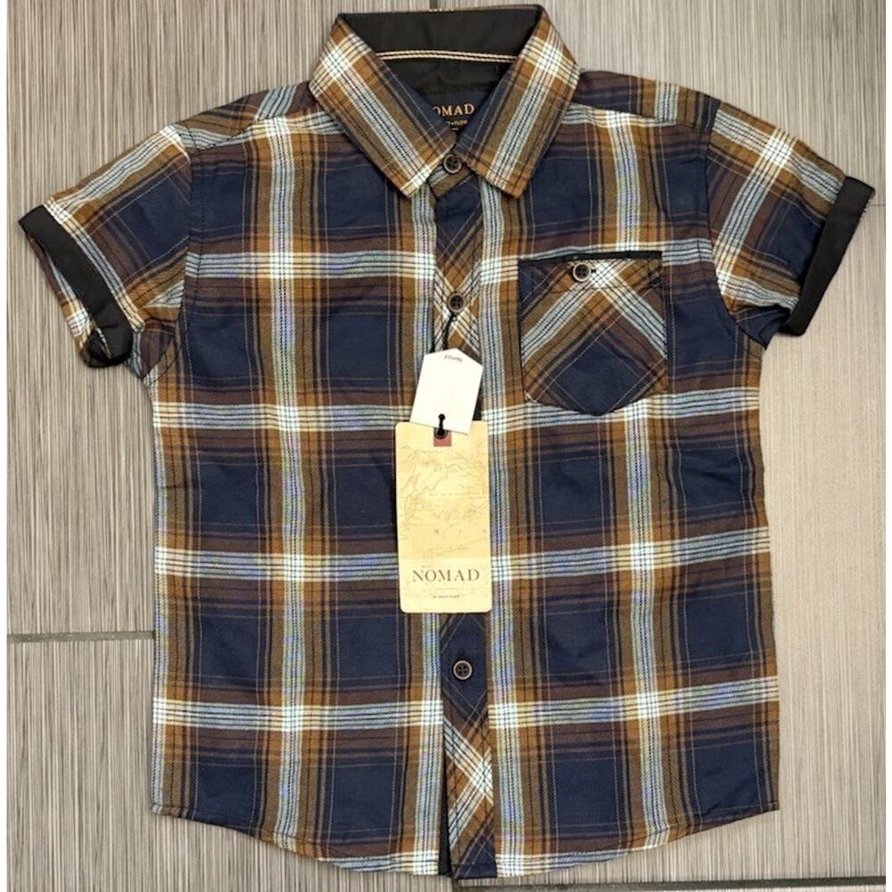Nomad By Craft + Flow Short Sleeve Button Down Collared Plaid Shirt Size 4T NWT